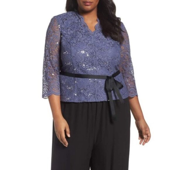 Alex Evenings Blue Lace Sequin M Long Sleeve Holiday Party Wedding Cruise NWT - Picture 1 of 13